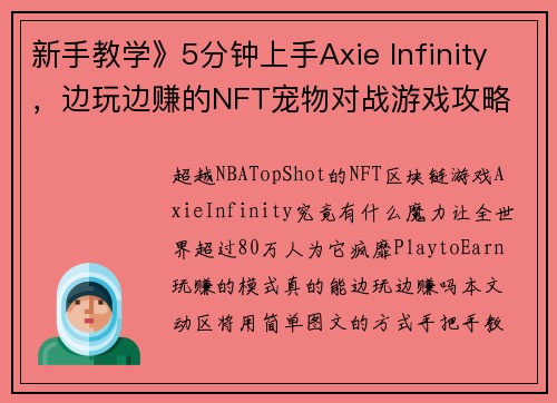 新手教学》5分钟上手Axie Infinity，边玩边赚的NFT宠物对战游戏攻略